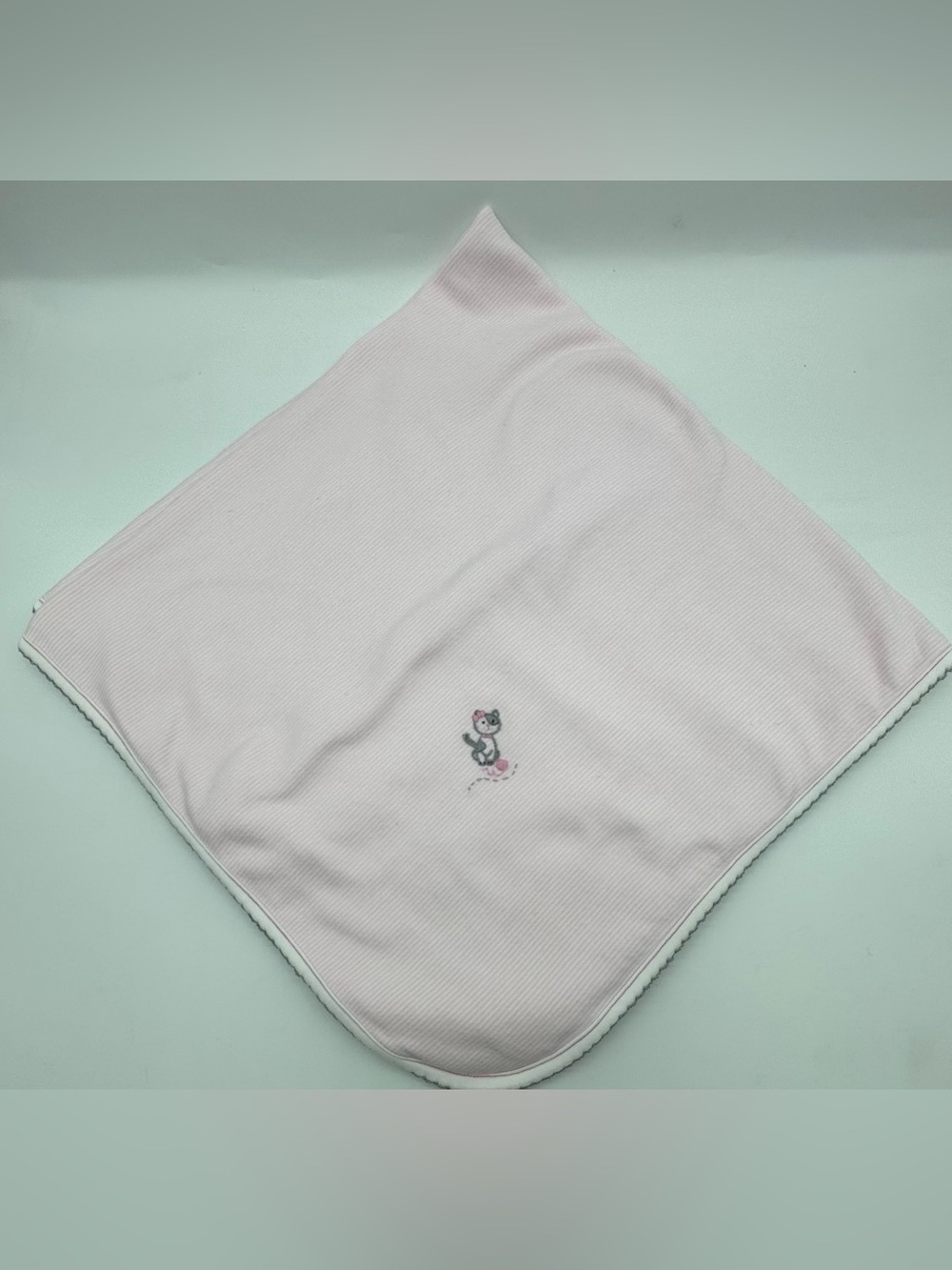 Magnolia Baby Pink Swaddle Blanket with Embroidered Gray and White Kitten